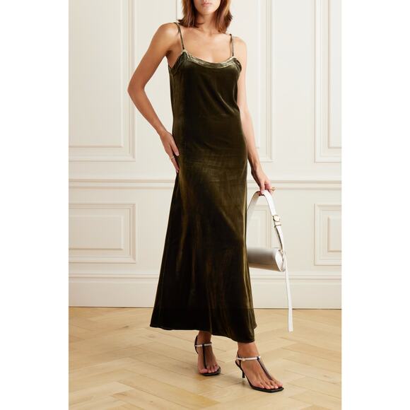 Le Kasha San Vio Velvet Maxi Dress in Deep Olive Green - Picture 1 of 8